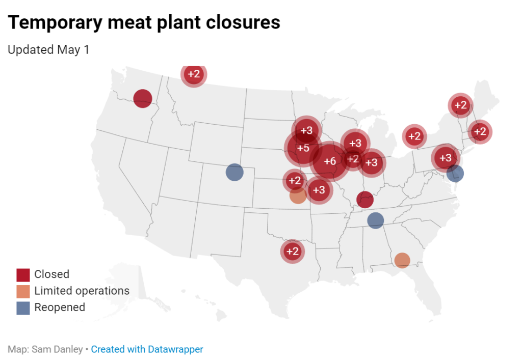 A map of the US showing where the meat processors.