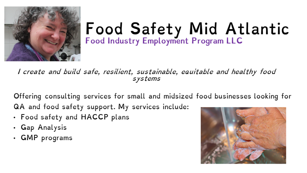 Food Safety Mid Atlantic. This image explains that I offer food safety services.